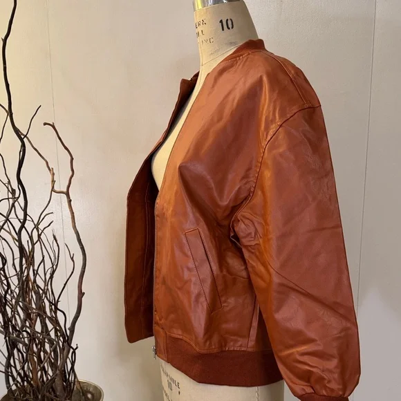 Women's Brown Bomber Jacket faux leather - Picture 3 of 7